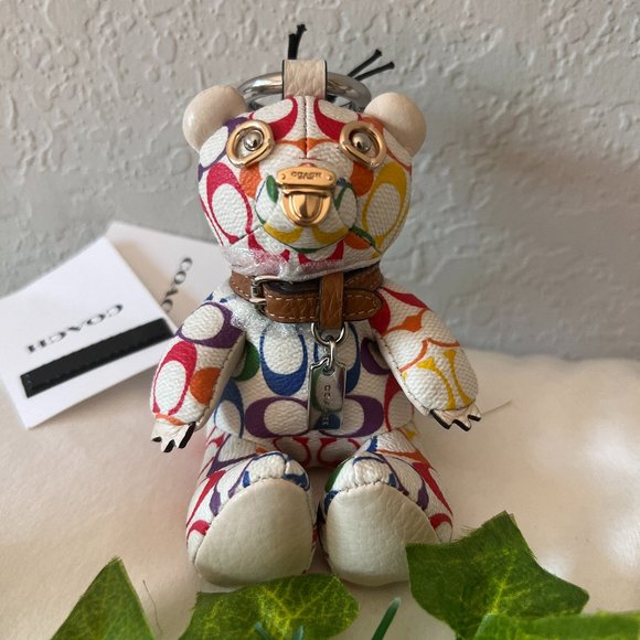 Bear Bag Charm In Rainbow Signature Canvas coach cj953 - Picture 1 of 7